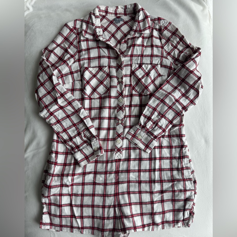Aerie Red and White Plaid Pajama Romper Size Small